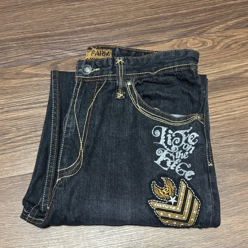 Vtg Phat Farm Embroidered Baggy Jeans Gray Gold Y2K Streetwear 16